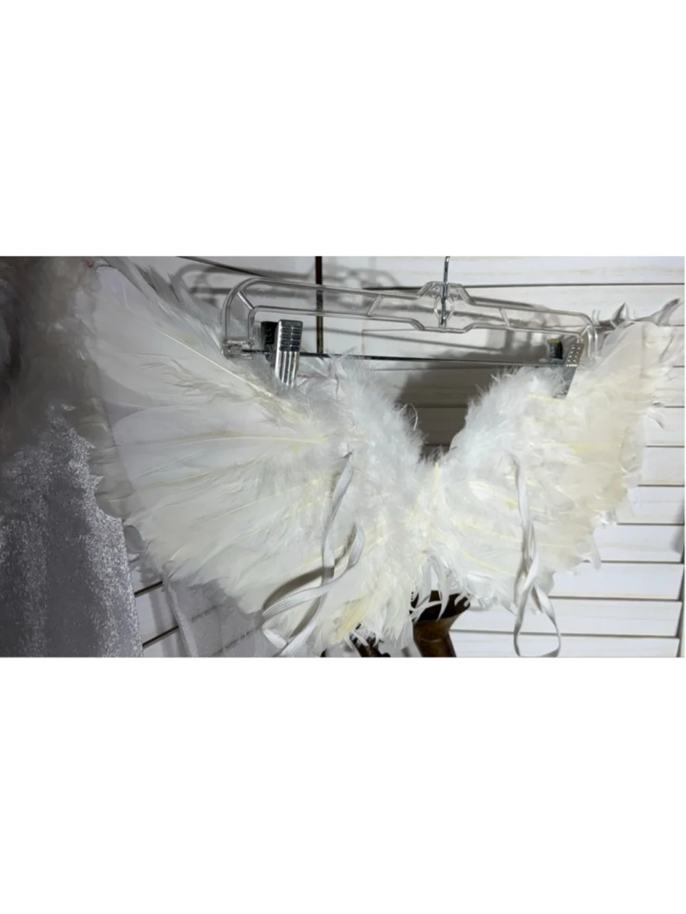 Feathered angel dress & wings Halloween costume white ivory lace feathers sz M